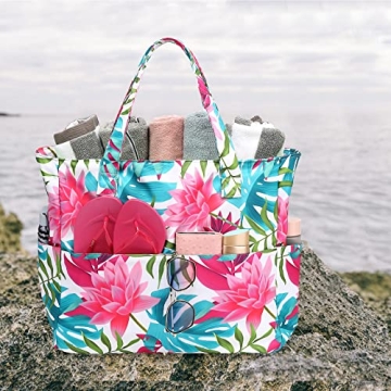 Waterproof Beach Tote Bag with Wet Pocket for Women