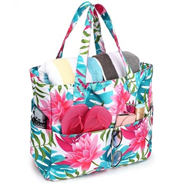 Waterproof Beach Tote Bag with Wet Pocket for Women
