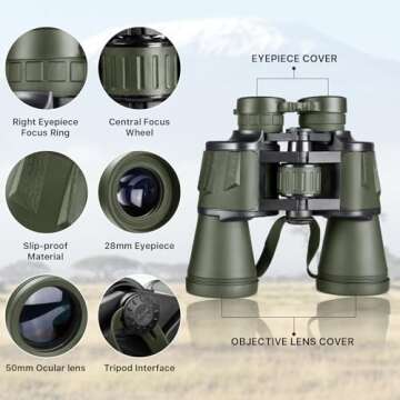 20x50 Hunting Binoculars for Adults High Powered with Low Light Night Vision - 28mm Large Eyepiece Professional Binoculars for Bird Watching Hiking Travel with BAK4 Prism FMC Lens, Green