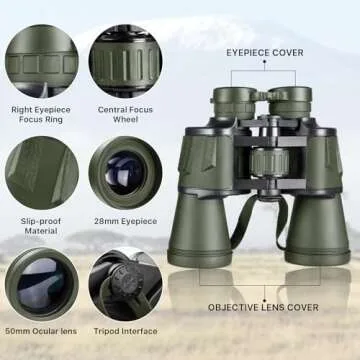 20x50 Hunting Binoculars for Adults High Powered with Low Light Night Vision - 28mm Large Eyepiece Professional Binoculars for Bird Watching Hiking Travel with BAK4 Prism FMC Lens, Green