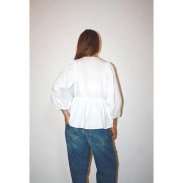 AKLOPVII Women Tie Front Tops - Puff Sleeve Babydoll Shirt for Stylish Outings