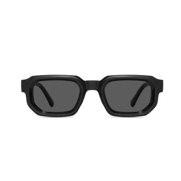 Hanj Rectangle Retro Sunglasses for Women Men Vintage Square Frame Fashion 90s Accessories (Black)