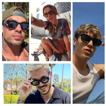 Hanj Rectangle Retro Sunglasses for Women Men Vintage Square Frame Fashion 90s Accessories (Black)