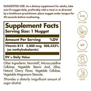 Solgar Methylcobalamin Vitamin B12 5000 mcg - Active Energy Support Nuggets, Vegan, Non-GMO - 60 Che...