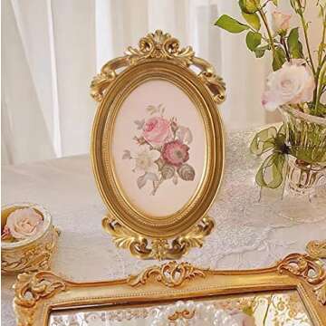 Kangce Vintage Picture Frames 4x6 Antique Picture Frame 4x6 Ornate Picture Frame Oval Frame Vintage Frames 4x6 Gold Frames Tabletop and Wall Mount Wall Picture Decor Victorian Embellishment Embossed
