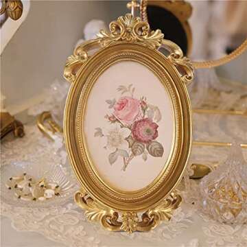 Kangce Vintage Picture Frames 4x6 Antique Picture Frame 4x6 Ornate Picture Frame Oval Frame Vintage Frames 4x6 Gold Frames Tabletop and Wall Mount Wall Picture Decor Victorian Embellishment Embossed