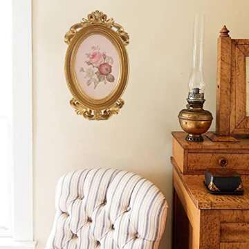 Kangce Vintage Picture Frames 4x6 Antique Picture Frame 4x6 Ornate Picture Frame Oval Frame Vintage Frames 4x6 Gold Frames Tabletop and Wall Mount Wall Picture Decor Victorian Embellishment Embossed
