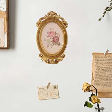 Kangce Vintage Picture Frames 4x6 Antique Picture Frame 4x6 Ornate Picture Frame Oval Frame Vintage Frames 4x6 Gold Frames Tabletop and Wall Mount Wall Picture Decor Victorian Embellishment Embossed