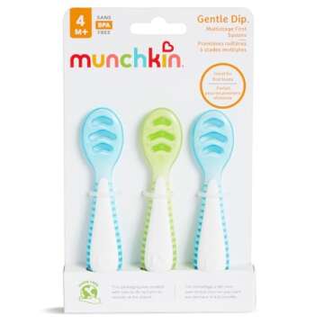 Munchkin® Gentle Dip™ Baby Spoons for Self Feeding and Baby Led Weaning, 3 Pack, Blue/Green
