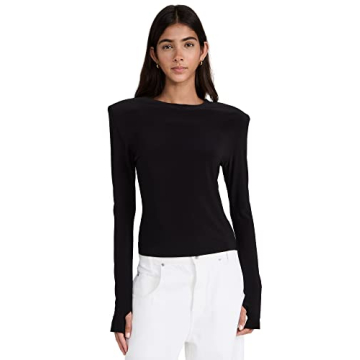 Norma Kamali Stylish Women's Shoulder Pad Long Sleeve Top in Black