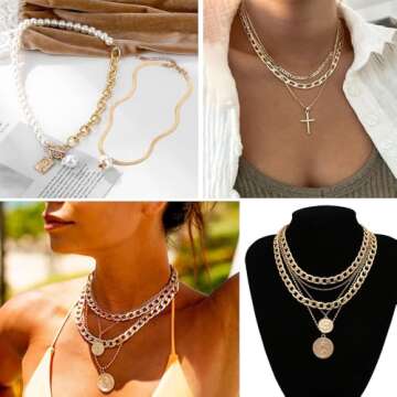 KISS WIFE Gold Jewelry Set for Women, Multi Layered Necklaces Stackable Bracelets Knuckle Rings and ...