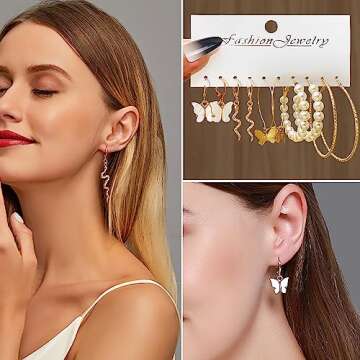 KISS WIFE Gold Jewelry Set for Women, Multi Layered Necklaces Stackable Bracelets Knuckle Rings and Hoop Earrings Sets, Fashion Vacation Jewelry Costume Jewelry Packs (Casual)