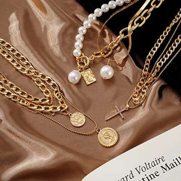 KISS WIFE Gold Jewelry Set for Women, Multi Layered Necklaces Stackable Bracelets Knuckle Rings and Hoop Earrings Sets, Fashion Vacation Jewelry Costume Jewelry Packs (Casual)