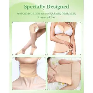 Castor Oil Pack Wrap - 9 Pcs Reusable Organic Castor Oil Pack Kit for Neck Chest Waist Back Knee and...