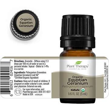Plant Therapy Organic Egyptian Geranium Essential Oil 100% Pure, USDA Certified Organic, Undiluted, Natural Aromatherapy, Therapeutic Grade 5 mL (1/6 oz)