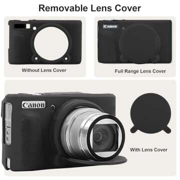 BOVKE Silicone Camera Case for Canon PowerShot SX740/ SX730 Digital Camera, SX740 Camera Soft Case Cover Rubber Camera Sleeve with Removable Lens Cover, Black