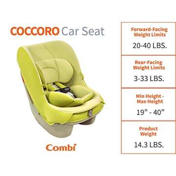 Combi Compact Convertible Car Seat Rear and Forward Facing for Baby and Toddler – Fits Three Across – Coccoro