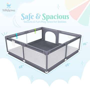 Baby Playpen for Babies and Toddlers - Cozy Play Yard with Gate, Fence, Pull Rings & Carry Bag - Indoor or Outdoor Play Pen - 48 x 48 Inch Play Area - The CuddlePen by Babylicious Dark Grey