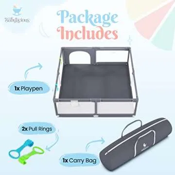 Baby Playpen for Babies and Toddlers - Cozy Play Yard with Gate, Fence, Pull Rings & Carry Bag - Indoor or Outdoor Play Pen - 48 x 48 Inch Play Area - The CuddlePen by Babylicious Dark Grey