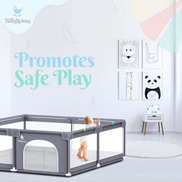 Baby Playpen for Babies and Toddlers - Cozy Play Yard with Gate, Fence, Pull Rings & Carry Bag - Indoor or Outdoor Play Pen - 48 x 48 Inch Play Area - The CuddlePen by Babylicious Dark Grey