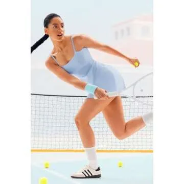 Vertvie Women's Tennis Dress with Built-in Shorts & Bra Workout Backless Golf Dress Activewear Exercise Dresses with Pockets (Blue,Medium)