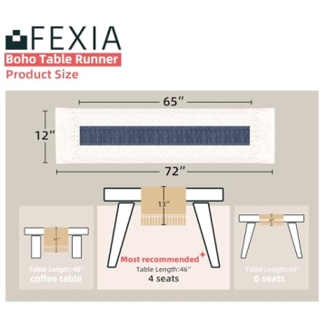 FEXIA Boho Table Runner Macrame Tassels 72 Inch