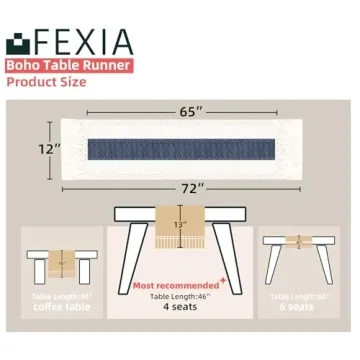 FEXIA Boho Table Runner Macrame Tassels 72 Inch