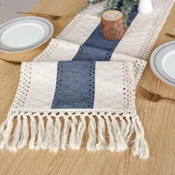 FEXIA Boho Table Runner Macrame Tassels 72 Inch