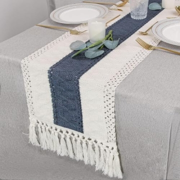 FEXIA Boho Table Runner Macrame Tassels 72 Inch