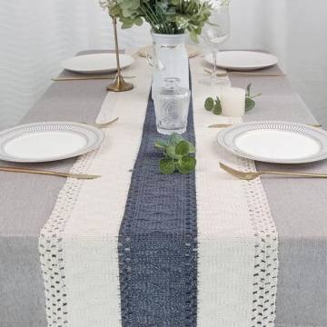 FEXIA Boho Table Runner Macrame Tassels 72 Inch