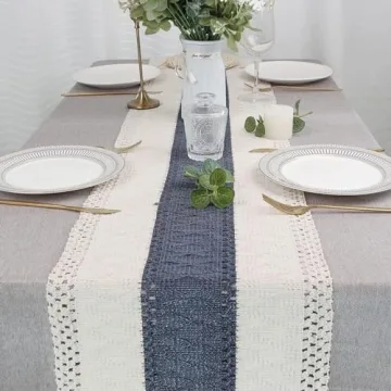 FEXIA Boho Table Runner Macrame Tassels 72 Inch