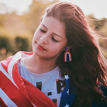American Flag Dangle Earrings Beaded - Handmade 4th of July Patriotic Earrings, Independence Day Acc...