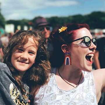 American Flag Dangle Earrings Beaded - Handmade 4th of July Patriotic Earrings, Independence Day Accessories (RAINBOW)