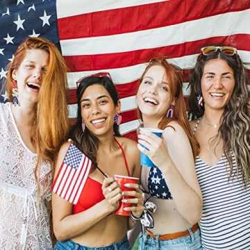 American Flag Dangle Earrings Beaded - Handmade 4th of July Patriotic Earrings, Independence Day Accessories (RAINBOW)