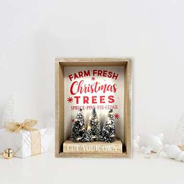 Heyaner Christmas Tree Decorations for Home LED Lighted Farm Fresh Table Decor Wooden Rustic Farmhou...