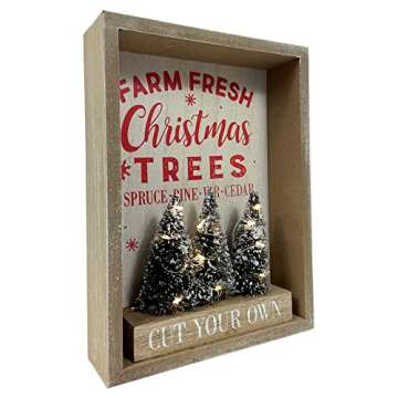 Heyaner Christmas Tree Decorations for Home LED Lighted Farm Fresh Table Decor Wooden Rustic Farmhouse Block 9 x 6.8 Inches Winter Holidays Sign for Party Coffee Table