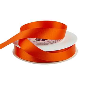 VATIN Double Face Autumn Orange Satin Ribbon 5/8" Continuous 25 Yards,Orange Polyester Fabric Ribbon use for Bows Bouquet, Gift Wrapping, Floral Arrangement Wedding Decoration