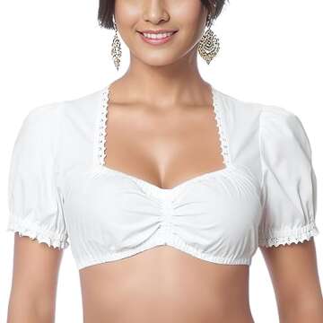 Jdlsppl Women's Dirndl Cotton Blouse - Soft Oktoberfest Crop Top X-Large