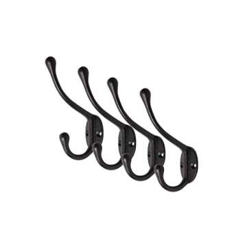Craftsman Road Vintage Cast Iron Wall Hooks (Black Texture Finish, Set of 4) - Rustic, Farmhouse Coat Hooks | Great for Coats, Bags, Towels, Hats | Classic Slender