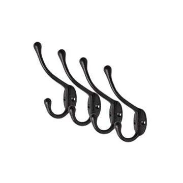 Craftsman Road Vintage Cast Iron Wall Hooks (Black Texture Finish, Set of 4) - Rustic, Farmhouse Coat Hooks | Great for Coats, Bags, Towels, Hats | Classic Slender