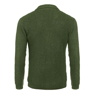 COOFANDY Men's Shawl Collar Cardigan Sweater Slim Fit Cable Knit Button Up Sweater with Pockets Army Green