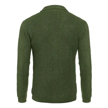 COOFANDY Men's Shawl Collar Cardigan Sweater Slim Fit Cable Knit Button Up Sweater with Pockets Army Green