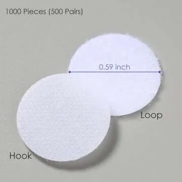 JUMINIZ 1000 Pcs (500 Pairs) 0.59inch Diameter Hook and Loop Fastener Self Adhesive Round Circle Sticky Sticker Dots for Arts and Crafts School Classroom Home and Office Use, White