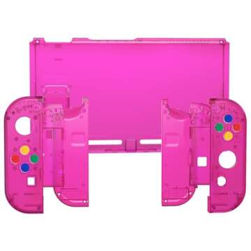 eXtremeRate DIY Replacement Shell Buttons for Nintendo Switch, Back Plate for Switch Console, Housing with Colorful Buttons for Joycon Handheld Controller - Clear Candy Pink [No Electronics Parts]