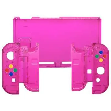 eXtremeRate DIY Replacement Shell Buttons for Nintendo Switch, Back Plate for Switch Console, Housing with Colorful Buttons for Joycon Handheld Controller - Clear Candy Pink [No Electronics Parts]
