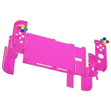 eXtremeRate DIY Replacement Shell Buttons for Nintendo Switch, Back Plate for Switch Console, Housing with Colorful Buttons for Joycon Handheld Controller - Clear Candy Pink [No Electronics Parts]