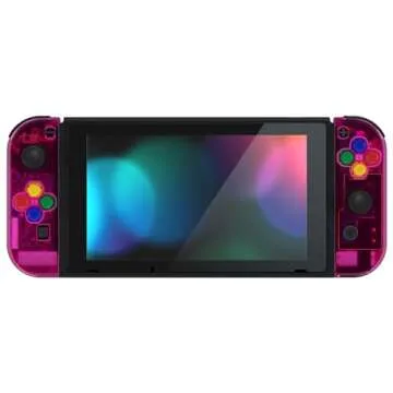 eXtremeRate DIY Replacement Shell Buttons for Nintendo Switch, Back Plate for Switch Console, Housing with Colorful Buttons for Joycon Handheld Controller - Clear Candy Pink [No Electronics Parts]