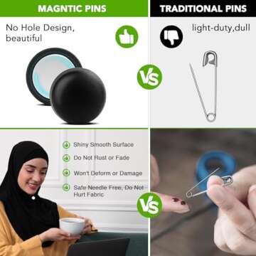 VSKIZ Strong Magnetic Hijab Pins, 4 Pack Powerful Hijab Magnets Multi-Use Pinless Hijab Magnetic Pins, Colorful Magnet Pins Scarf Magnetic Pin No-Snag Brooch Clasp for Clothes Dress Scarves (Matte)
