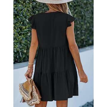 CUPSHE Women Crew Neck Cap Sleeve Ruffle Mini Babydoll Dress Back to School Cute Dresses