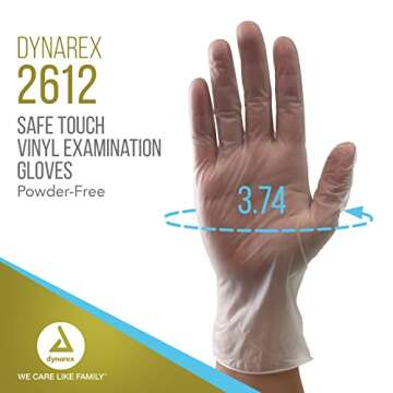 Dynarex Safe-Touch Vinyl Disposable Exam Gloves, Powder-Free, Food Safety and Compliance, Ambidextro...